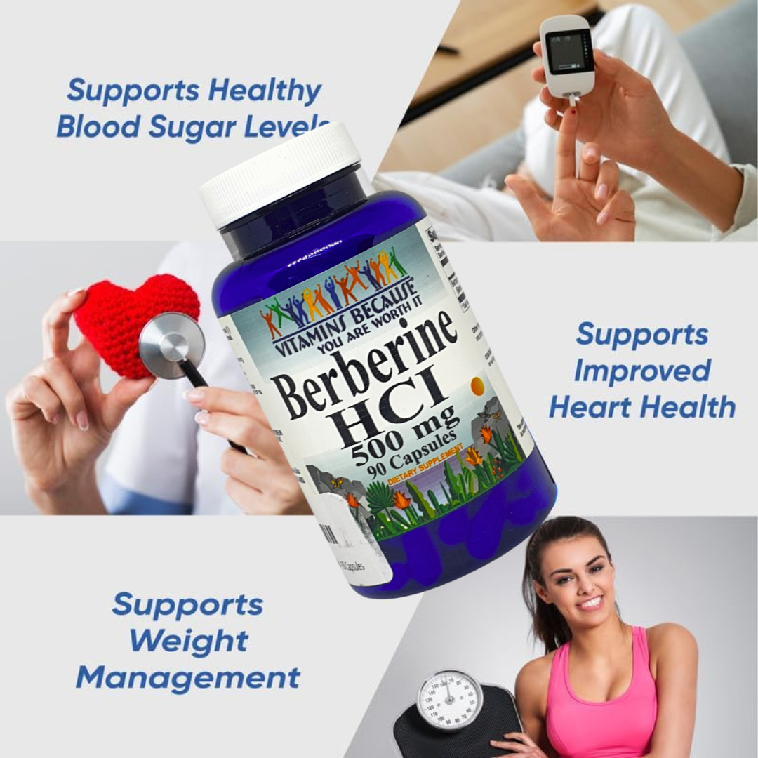 Vitamins Because You Are Worth It Berberine HCI 500mg Supplement 90 Capsules