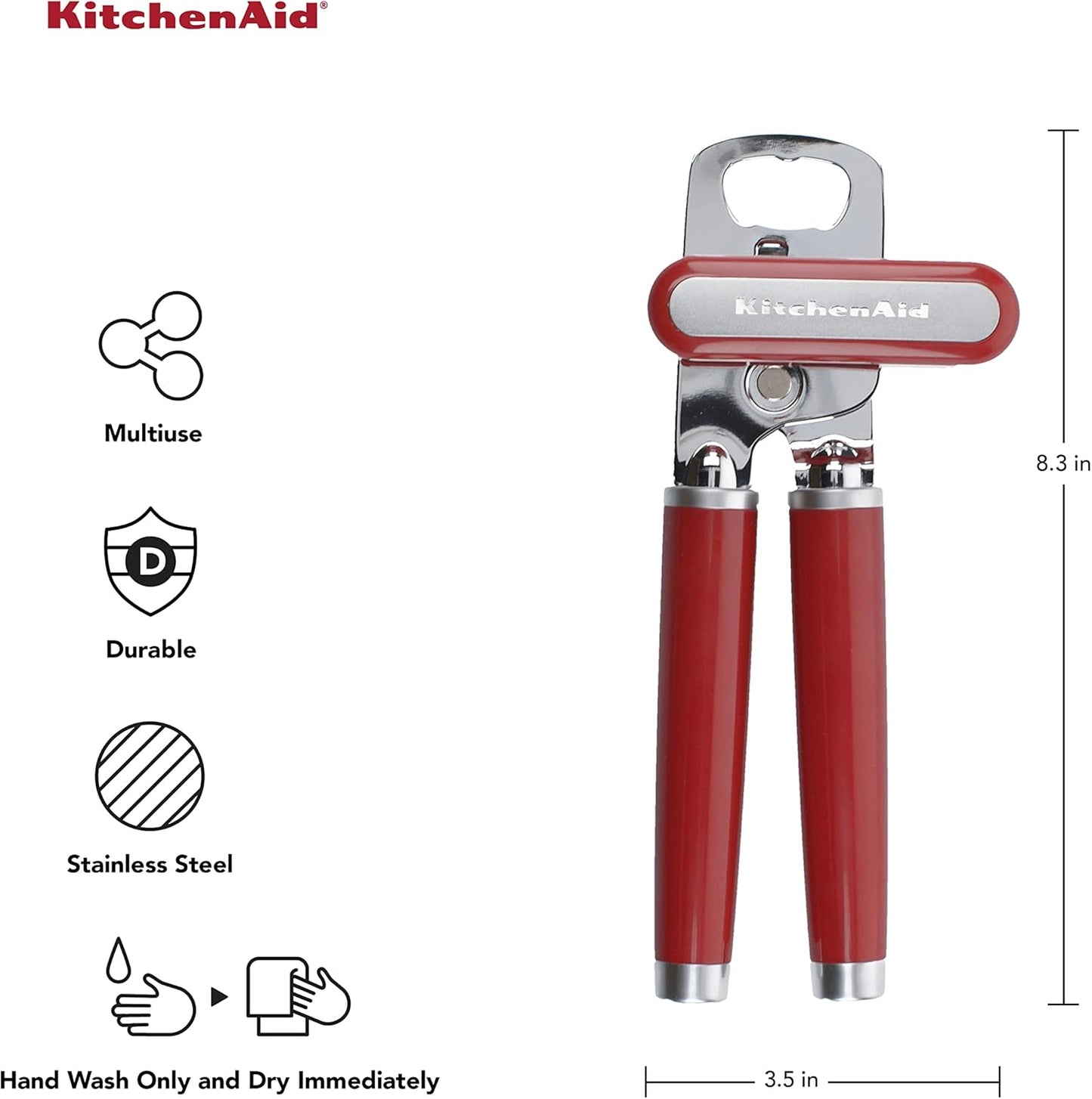 KitchenAid Classic Multifunction Can and Bottle Opener, Empire Red, 1 Count