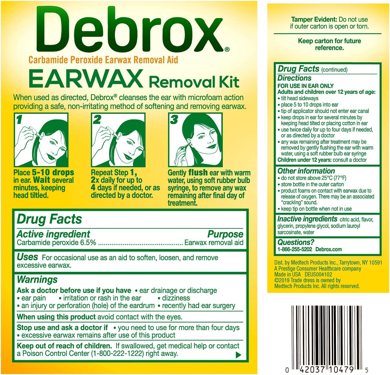 Debrox Earwax Removal Kit With Soft Rubber Bulb Ear Syringe And Drops 0.5 Fl Oz (15ml)