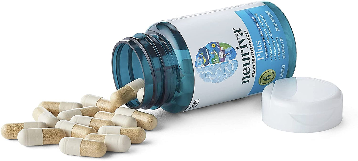 Neuriva Nootropic Brain Support Supplement + Vitamin B6, B12 & Folic Acid, 30 Capsules