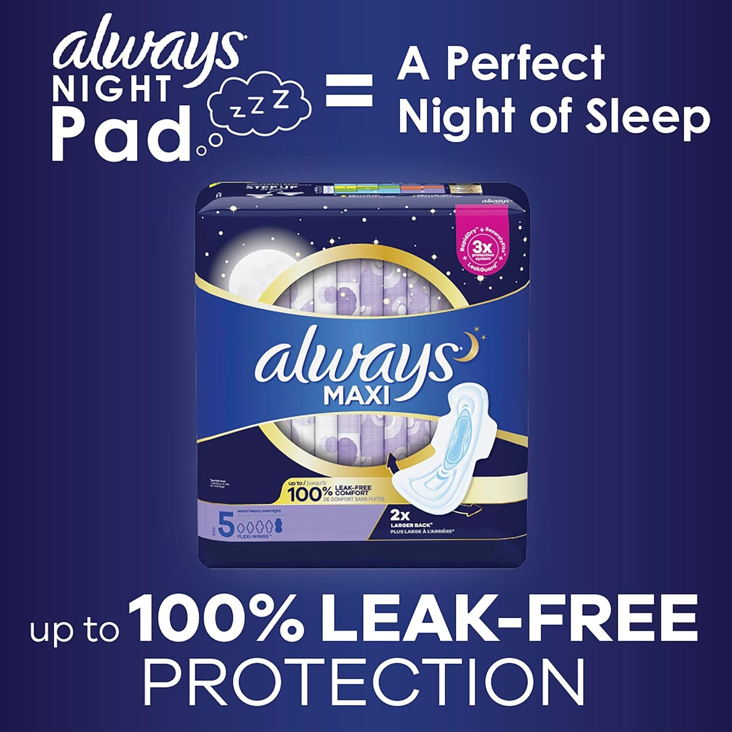 Always Maxi Extra Heavy Overnight Size 5 Pads with Flexi Wings, 36 Pads
