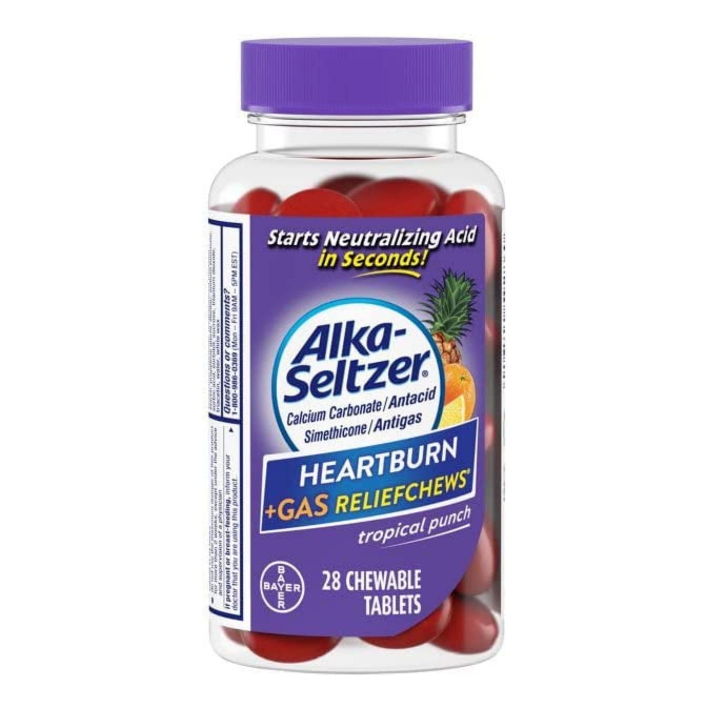 Bayer Alka-Seltzer Heartburn+Gas Reliefchews Tropical Punch (28 Chewable Tablets)