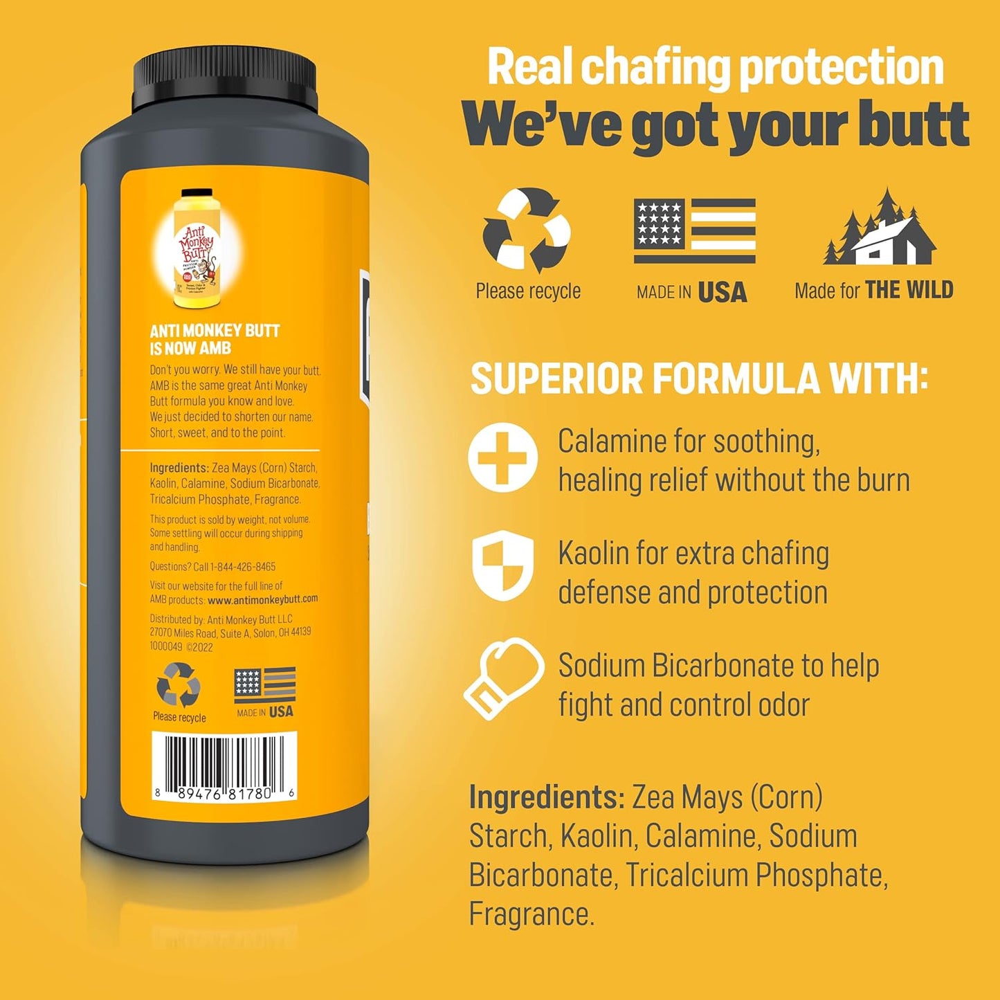 Anti Monkey Butt Co. Anti Friction Body Powder With Calamine For Soothing Relief 8oz / 227g