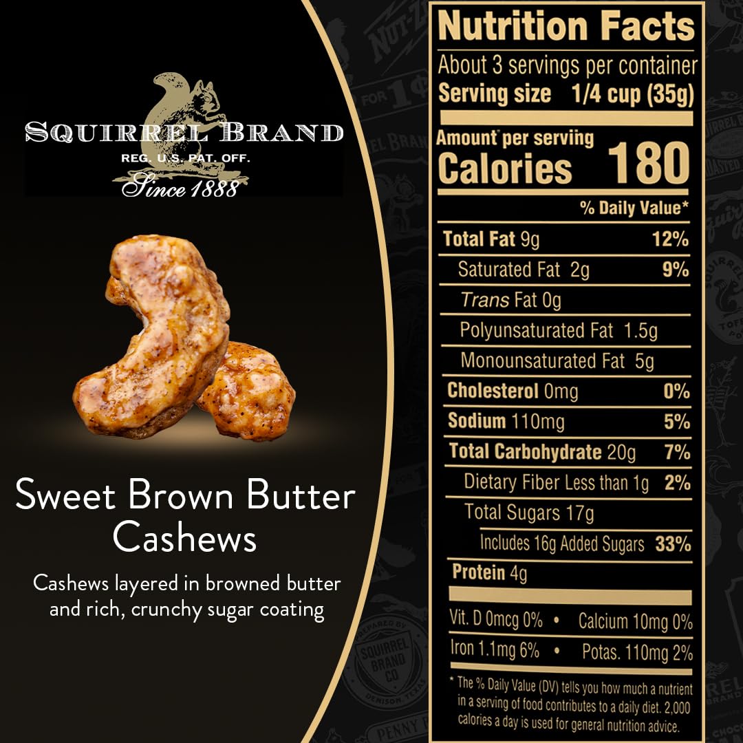 Squirrel brand Sweet Brown Butter Cashews Gluten Free, 99 g / 3.5 oz