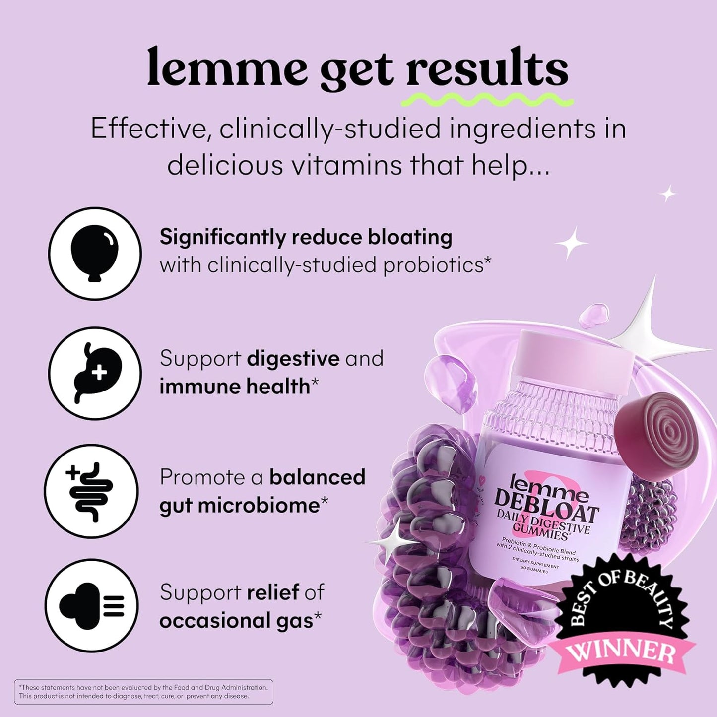 Lemme Debloat Daily Digestive Prebiotic & Probiotic Blend, Blackberry, 60 Gummies