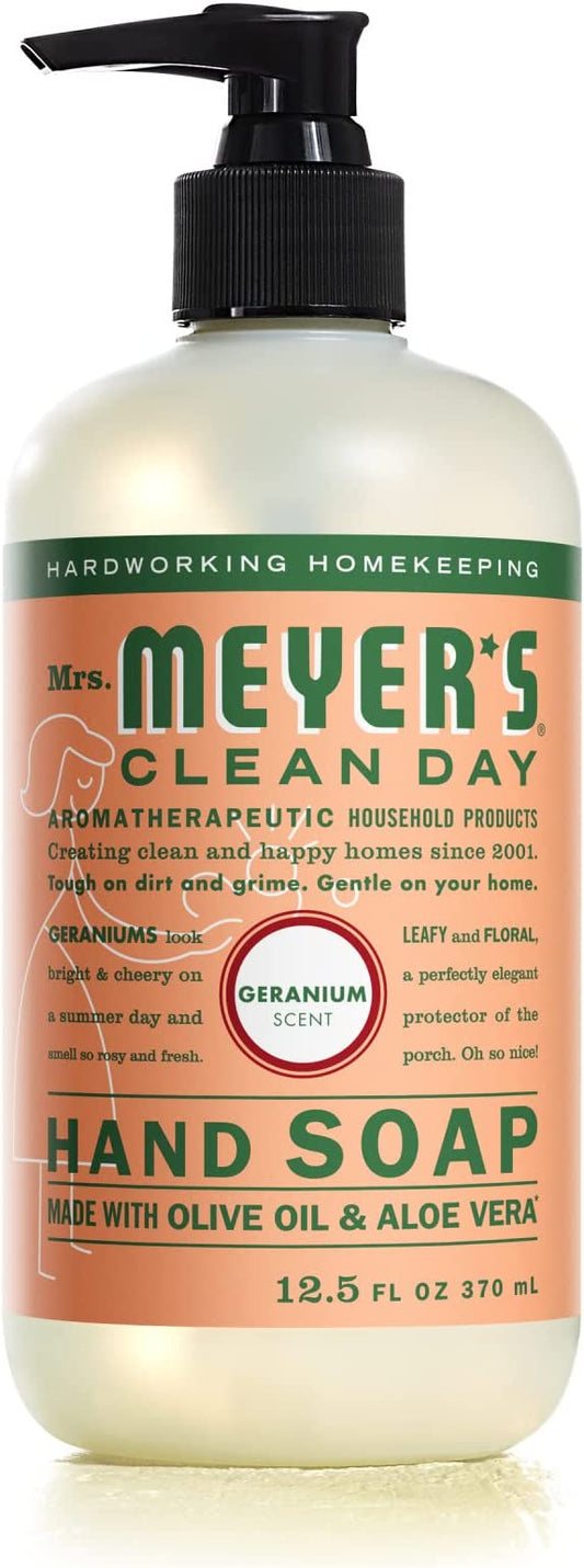 Mrs. Meyer's Clean Day Hand Soap Made With Olive Oil & Aloe Vera Geranium Scent 12.5 Fl Oz (370ml)
