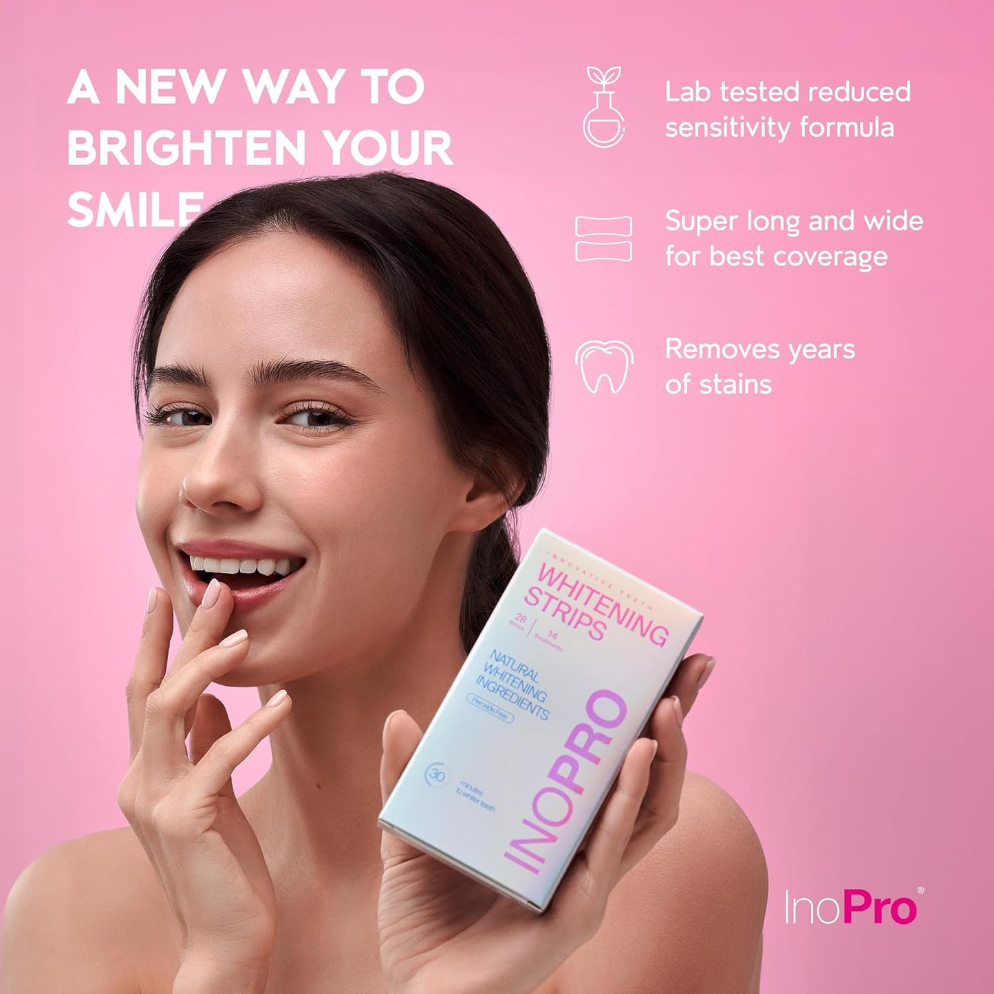 Inopro Innovative Teeth Whiteing Strips Peroxide Free, 28 Strips