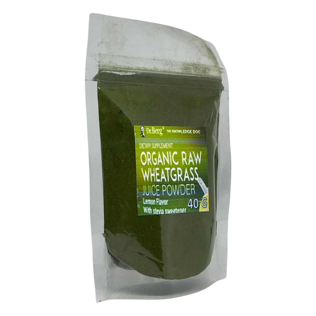 Trial Size Dr. Berg Organic Raw Wheatgrass Juice Powder Lemon Flavor, 40 g