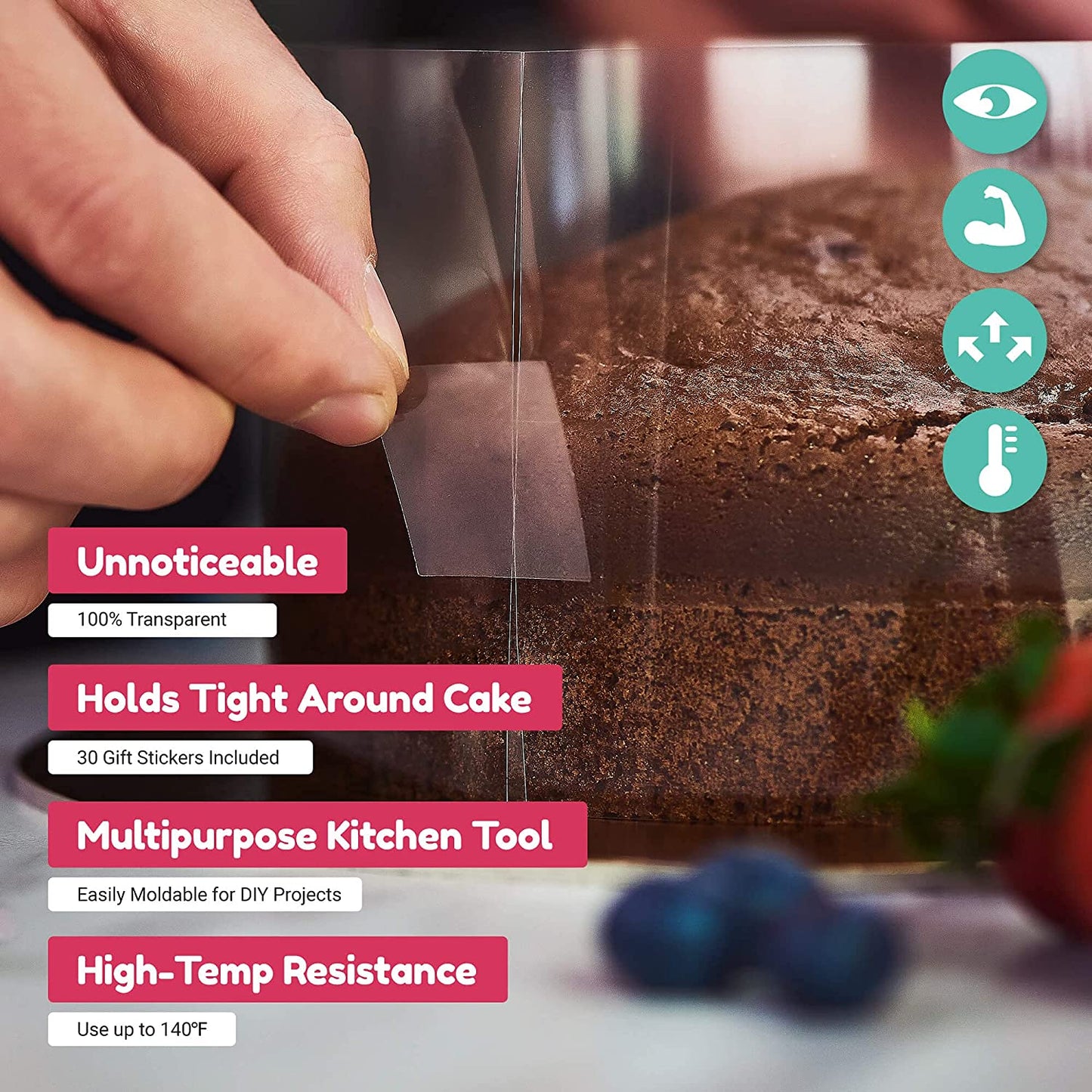 Baker Auntie 2 Pack Cake Collar Rolls 10 cm x 8.5 cm Clear Acetate Sheets for Baking, 30 Gift Stickers 17 Meters