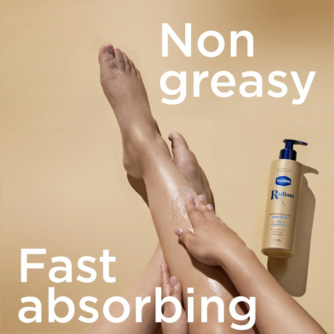 Vaseline Radiant X Nourishing Body Lotion Even Tone With 1% Niacinamide, Coconut Oil, Vitamin C, & Peptides 11 oz / 325ml