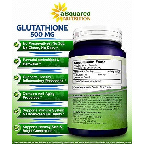 aSquared Nutrition Glutathione 500 mg, Reduced 200 Capsules