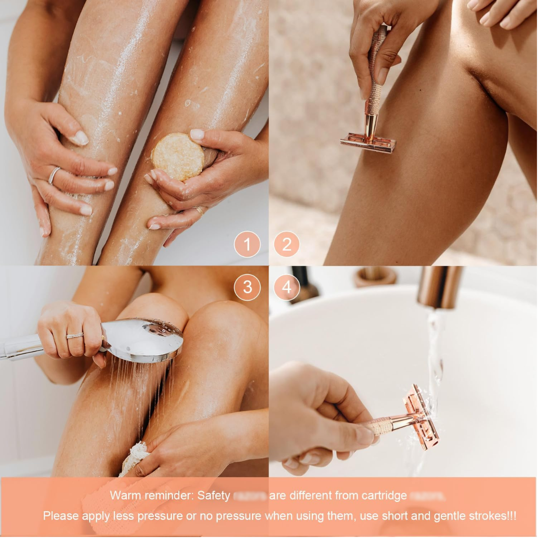 Bulimica Safety Razor with 10 Platinum-Coated Stainless Steel Blades, Rose Gold