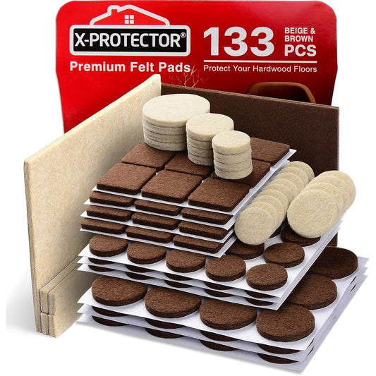 X - PROTECTOR Premium Felt Furniture Pads Brown and Beige, 133 Pieces