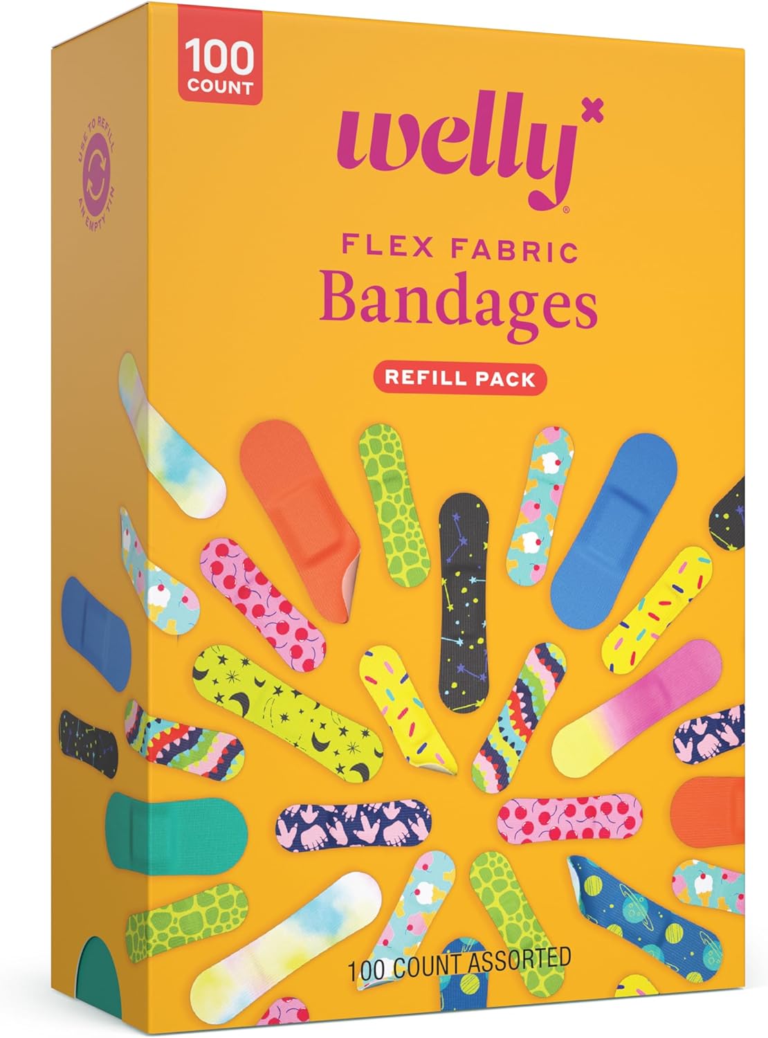 Welly Bravery Badges Assorted Flex Fabric Bandages Refill Pack 100 Count