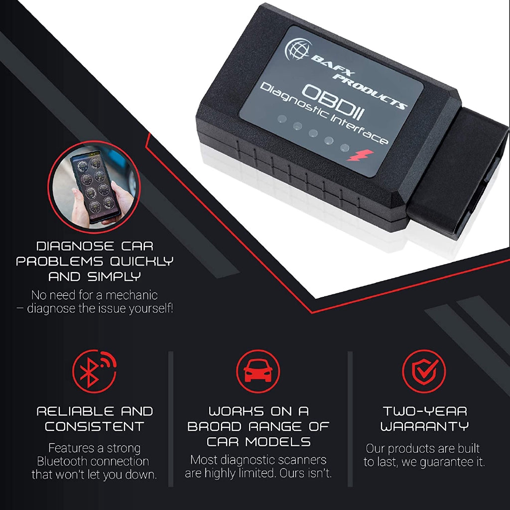BAFX Products Wireless Bluetooth Scanner & Reader Tool OBDII