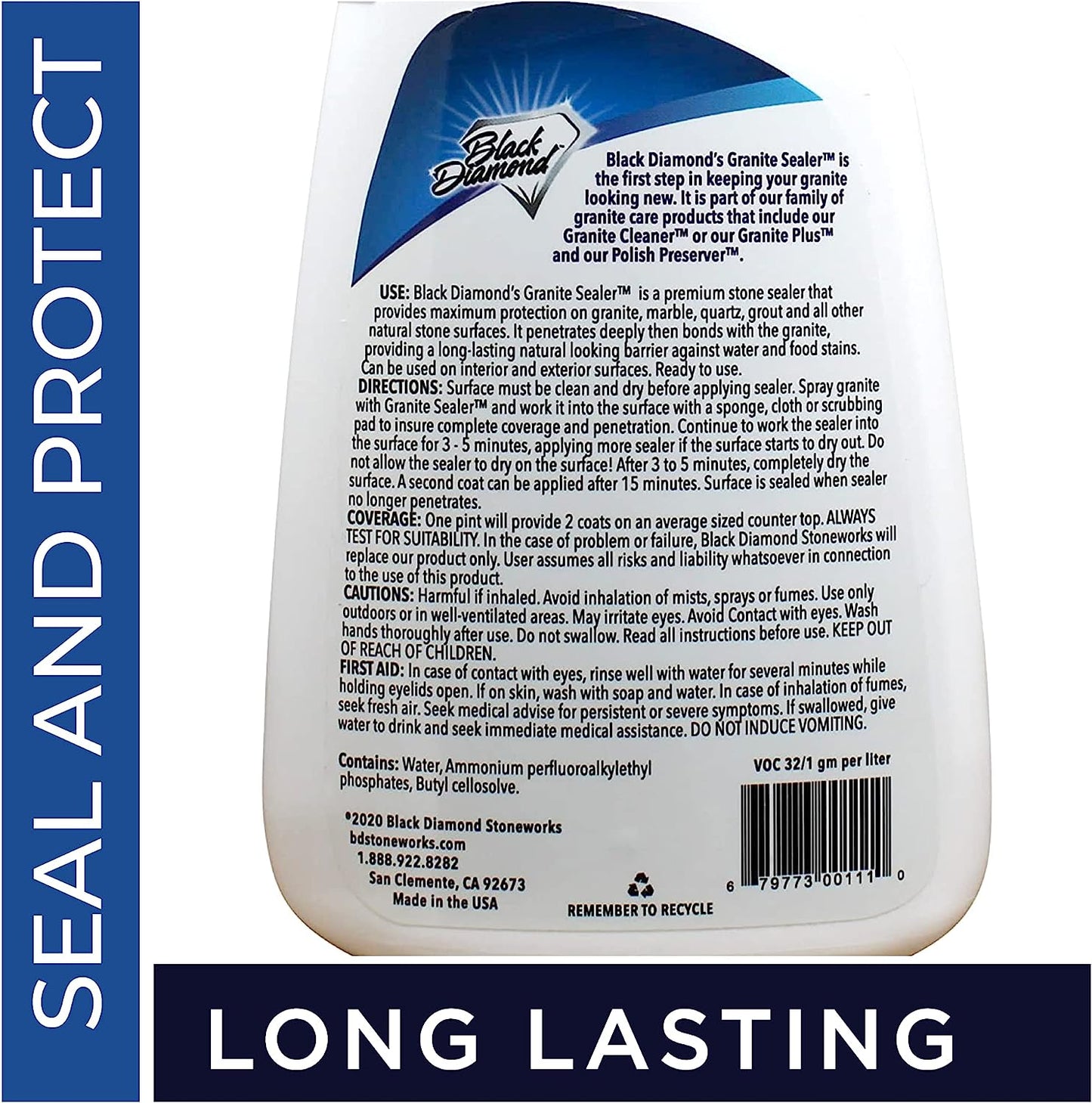 Black Diamond Granite Sealer Repels Stains - 473ml / 16 fl oz