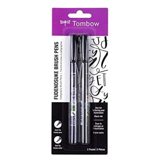 Tombow 62038 Fudenosuke Brush Pen, 2-Pack. Soft and Hard Tip for Calligraphy and Art Drawings