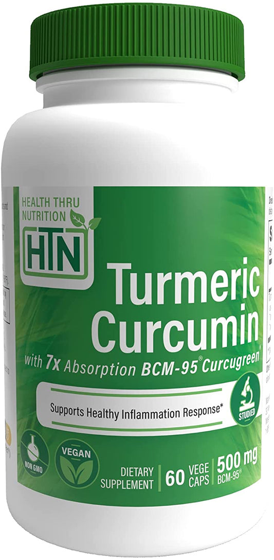 Health Thru Nutrition Turmeric Curcumin Complex as BCM-95 Curcugreen 500mg, 60 Vegecaps