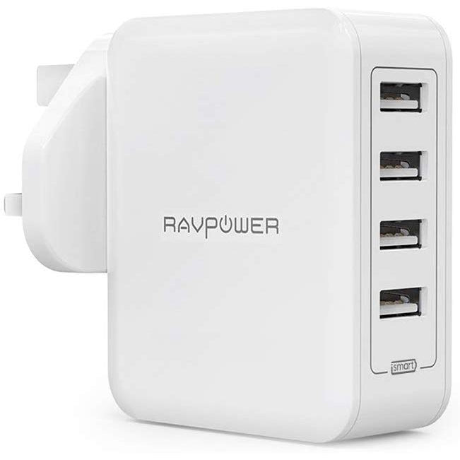 Wall Charger, 40W 8A 4-Port USB Plug Charger (White)