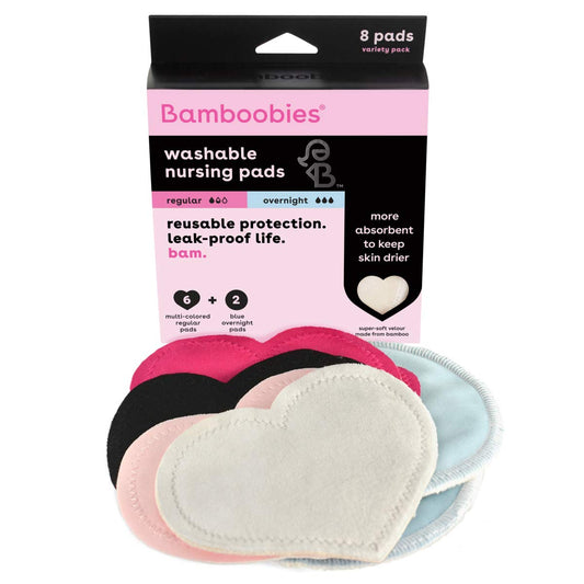 Bamboobies Washable Nursing Pads For Breastfeeding, Reusable Breast Pads, 4 Overnight Pairs (8 Pads)