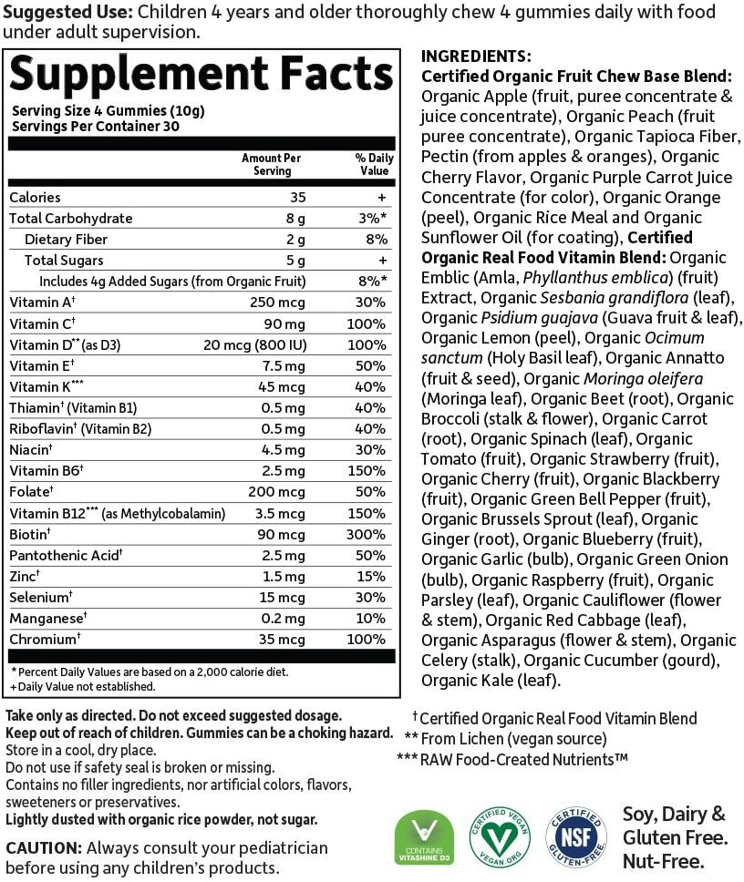 Garden Of Life My Kind Organics Kids Multi Fruit + Vitamins Organic Cherry Flavor 120 Gummies