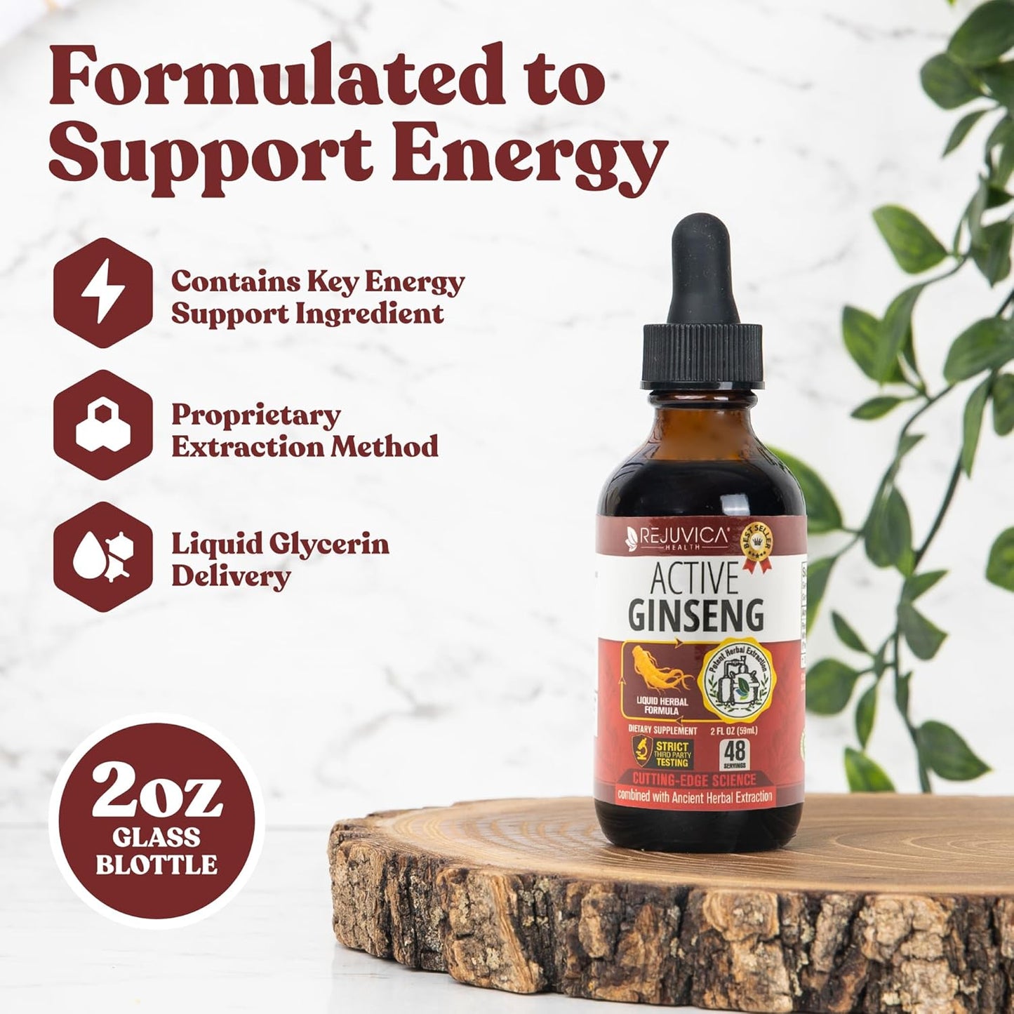 Rejuvica Health Active Ginseng Liquid Herbal Formula Supplement 2 fl oz / 59ml