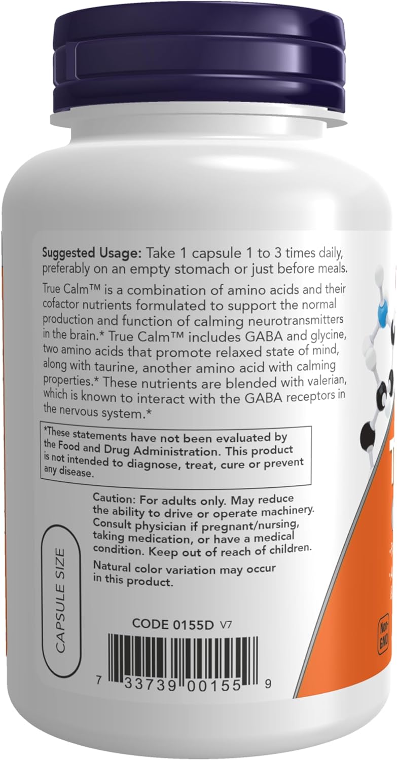 NOW True Calm Neurotransmitter Support 90 Veg Capsules