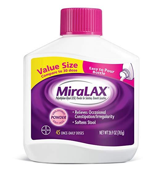 MiraLAX Laxative Powder for Gentle Constipation Relief, 45 Once-Daily Doses, 26.9 oz. / 765g