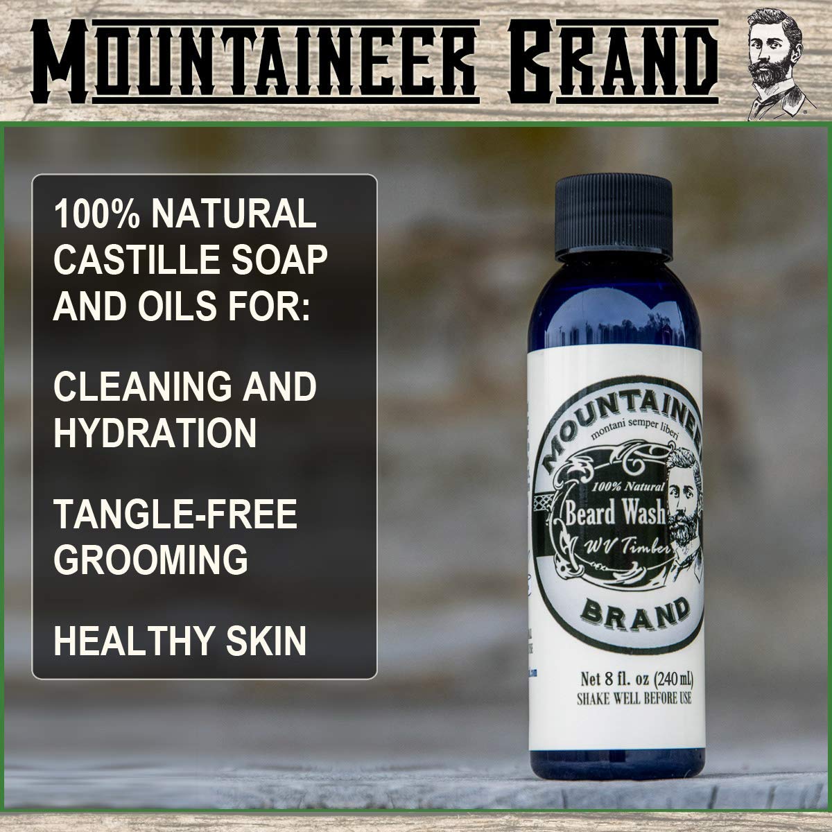 Mountaineer Brand 100% Natural Beard Wash Shampoo WV Pine Tar Scent , 4 fl.oz  / 120ml