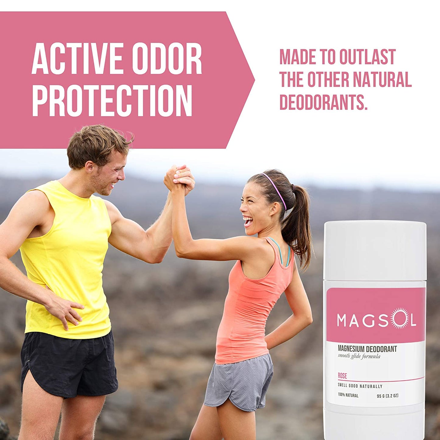 MAGSOL Magnesium 100% Natural Deodorant for Men & Women, Rose, 3.2 oz. / 95g