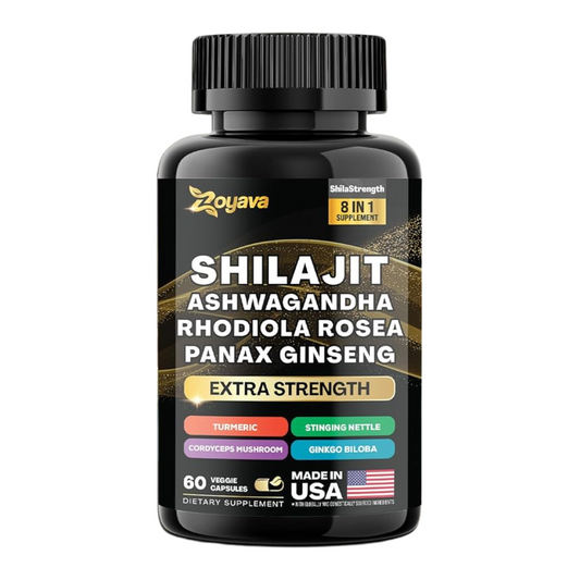 Zoyava Shilajit Ashwagandha Rhodiola Rosea Panax Ginseng Supplement 60 Veggie Capsules