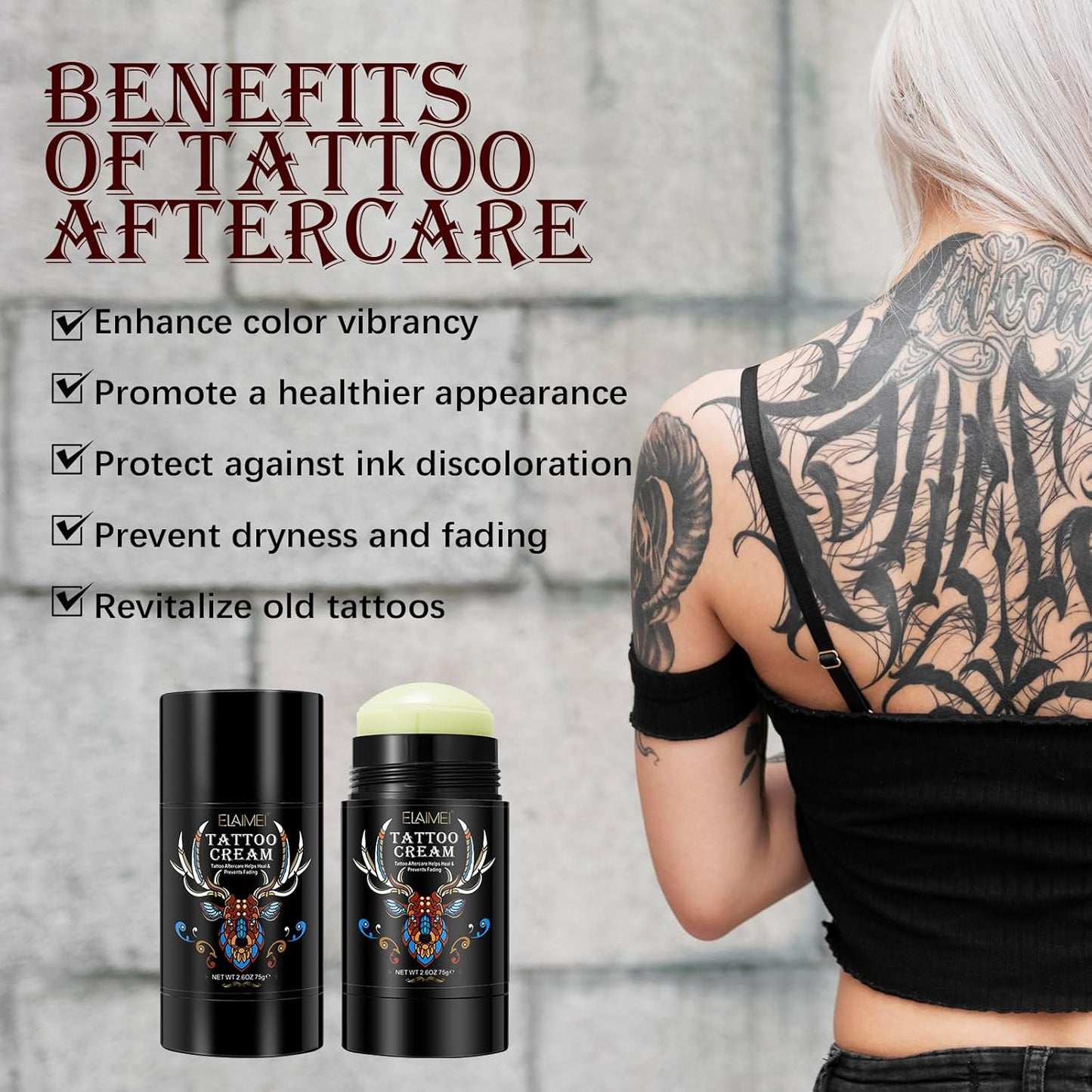 Elaimei Tattoo Cream Aftercare Helps Heal & Prevent Fading 2.6oz / 75g