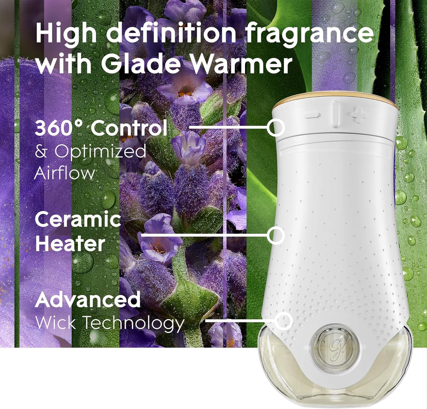 Glade Plug Ins Scented Oil Tranquil Lavender & Aloe, 1 Warner + 7 Refills 120 V