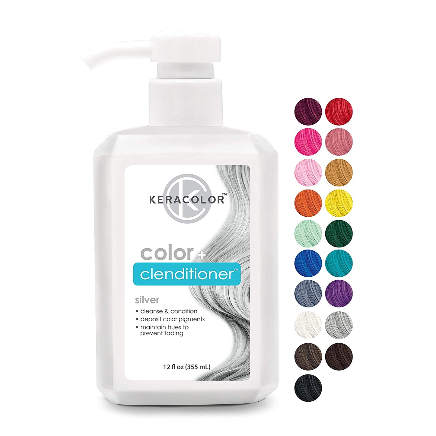 Keracolor Color + Clenditioner, Semi Permanent Hair Color Depositing Conditioner, Silver, 12 fl.oz / 355 ml