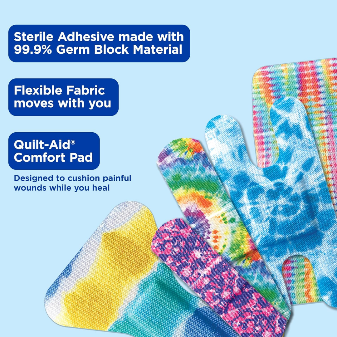 Band-Aid Flexible Fabric Tie-Dye Adhesive Bandages, 100 Assorted Sizes