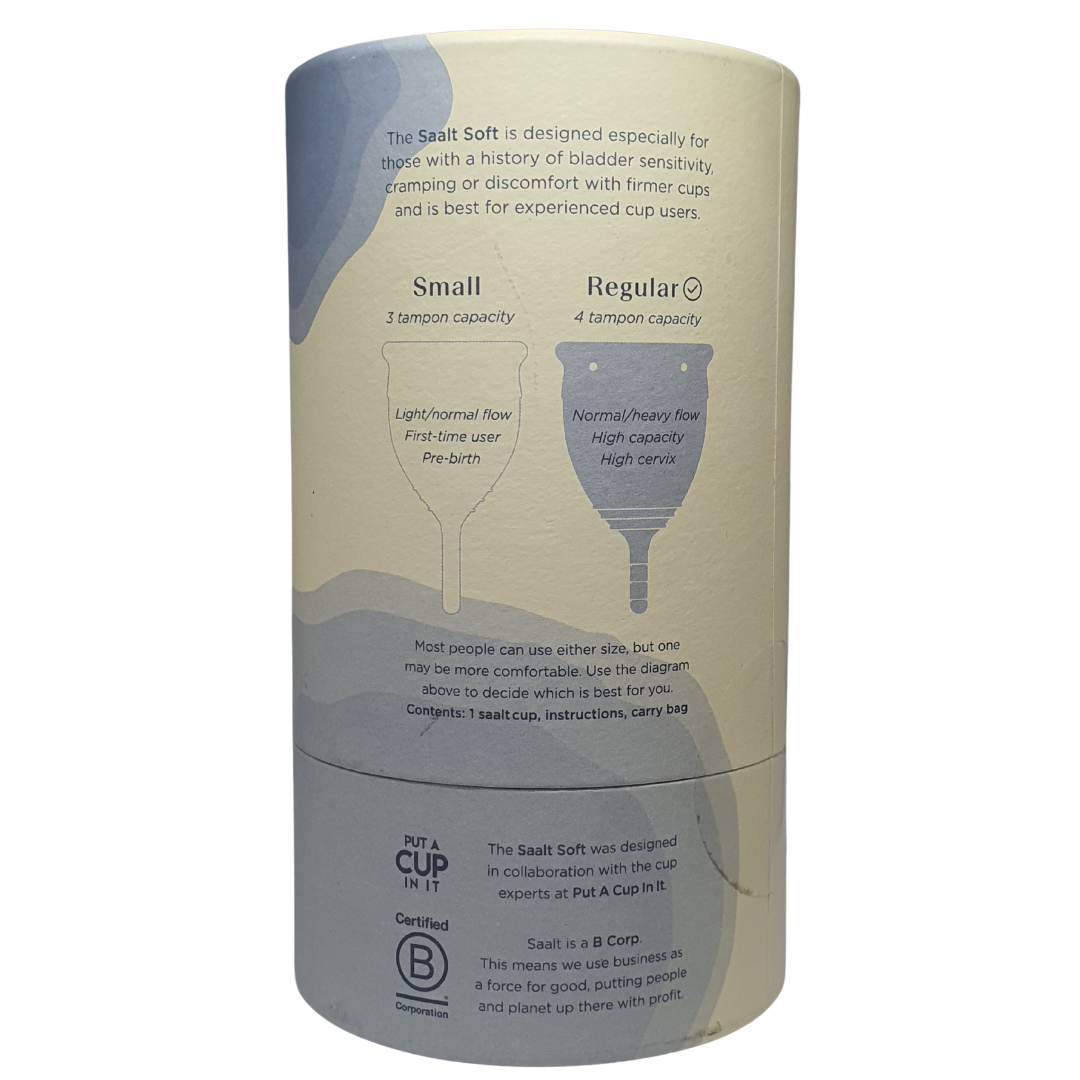 Saalt Soft Menstrual Cup Size Regular Mist Grey Wear Up To 12Hrs, 4 Tampons Capacity