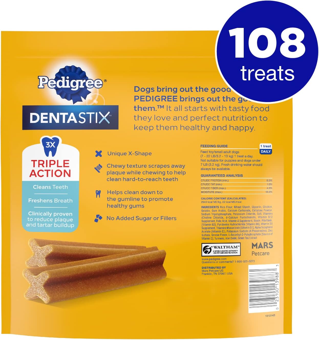 PEDIGREE DENTASTIX Toy/Small Dog Dental Treats Original Flavor Dental Bones, 1.68 lb. Value Pack (108 Treats)