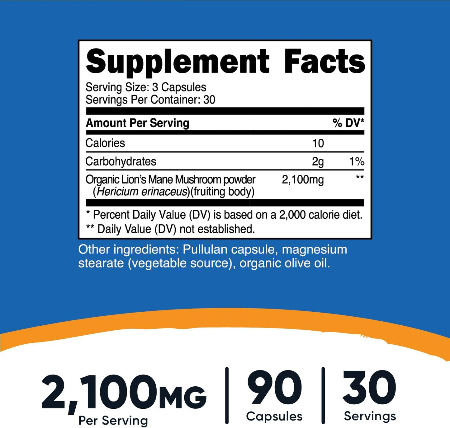 Nutricost Lion's Mane Mushroom 2100mg Supplement 90 Capsules