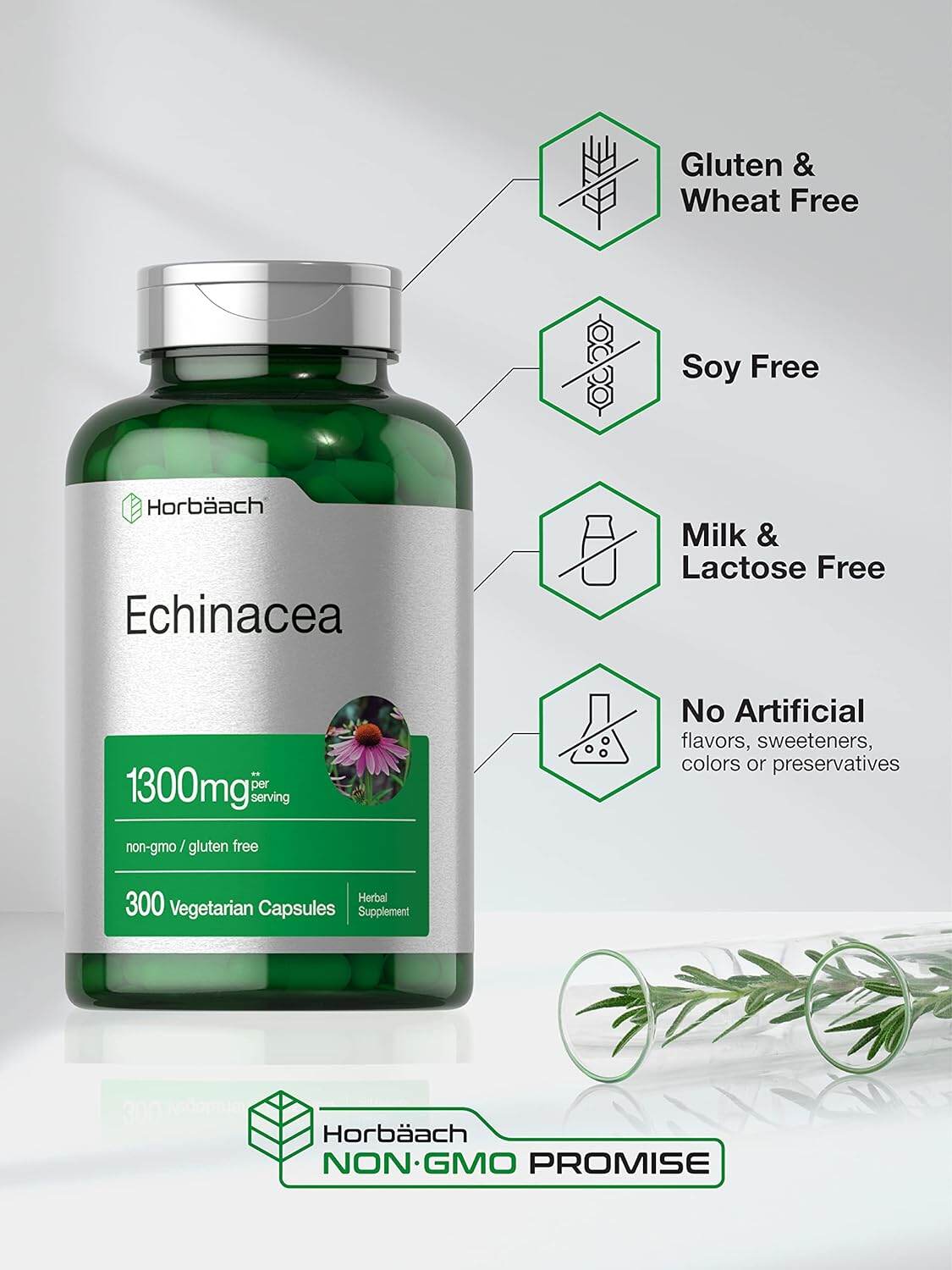 Horbaach Echinacea 1300mg Supplement 300 Vegetarian Capsules