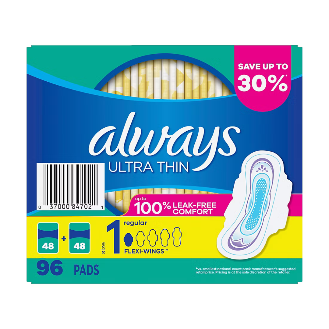 Always Ultra Thin Regular Pads with Flexi-Wings Size 1 (96 Pads)