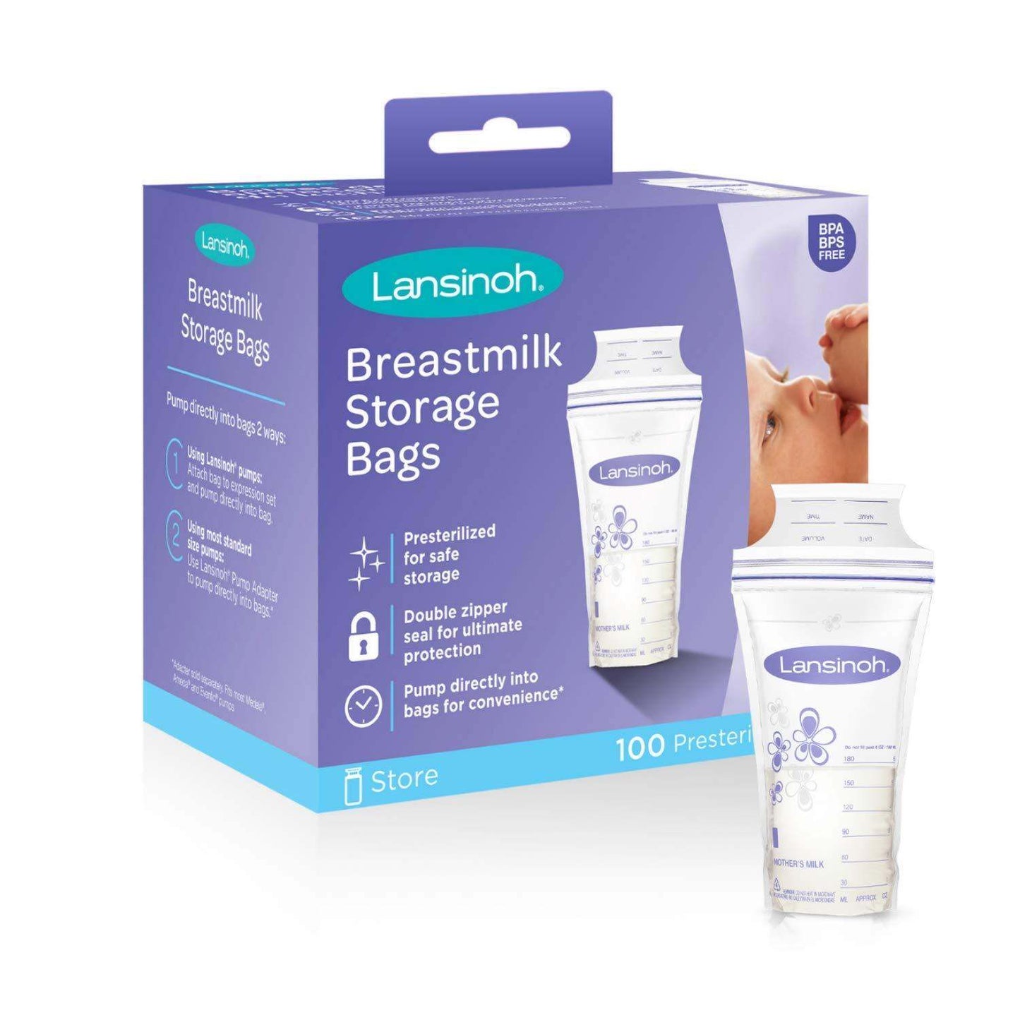 Lansinoh Breastmilk Storage Bags, 100 Count (1 Pack of 100 Bags)