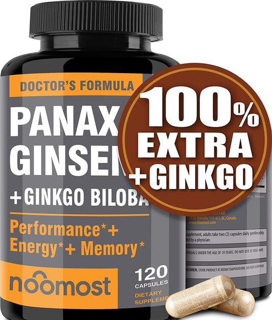 NooMost Panax Ginseng + Ginkgo Biloba Dietary Supplement 120 Count