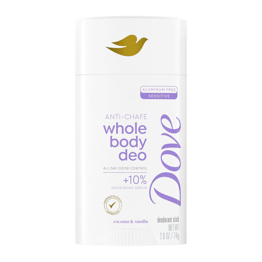 Dove Anti-Chafe Whole Body Deodorant Stick Coconut & Vanilla, 2.6 oz / 74 g