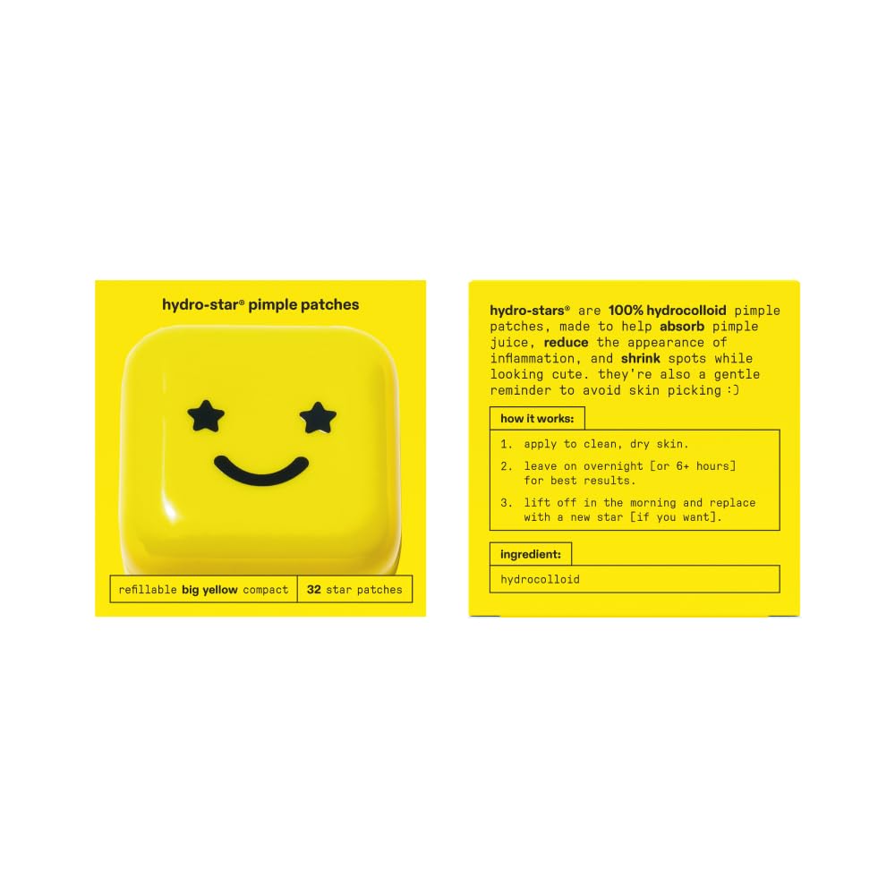 Hydro-star Pimple Patches with Refillable Big Yellow Compact, 32 Star Patches
