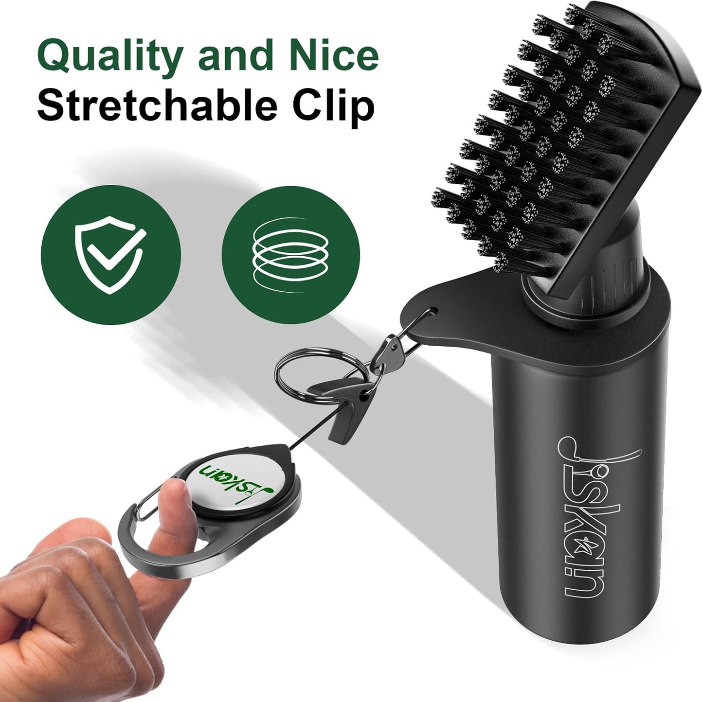 Jiskan Pro Golf Club Brush Cleaner With Retainer Clip And Squeeze Water Bottle 7.5 Inches Holds