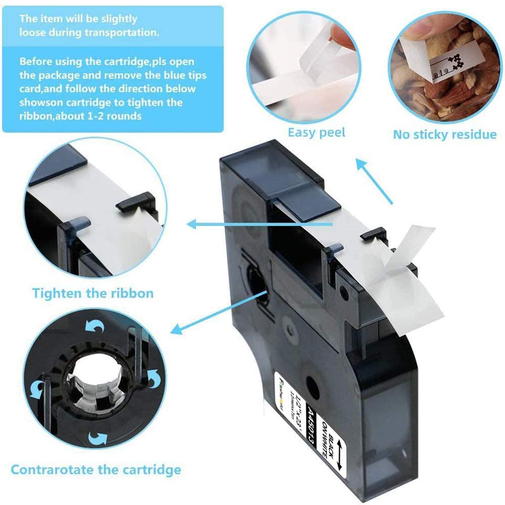 Freshworld Tape Replacement for Dymo D1 Label 45013 S0720530 Refill, Black on White,1/2 Inch x 23 ft