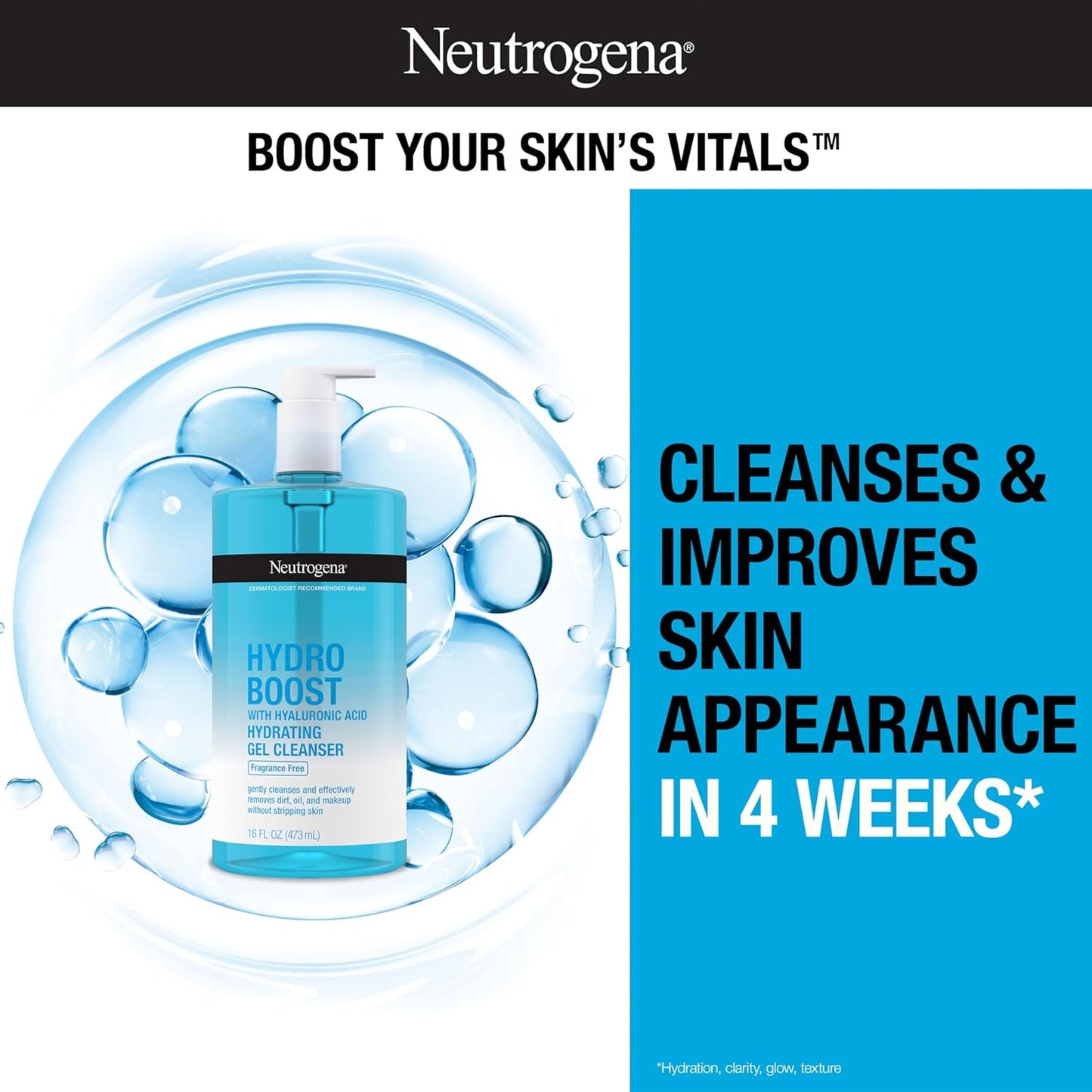 Neutrogena Hydro Boost Hydrating Gel Cleanser, Fragrance Free, 16 fl oz / 473 mL