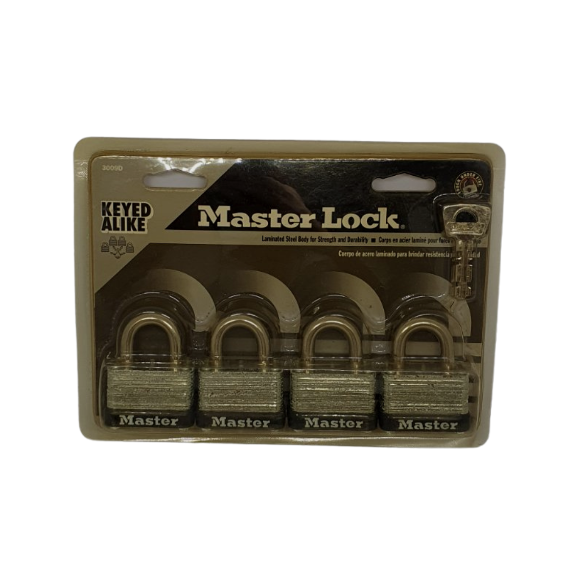 Master Lock Keyed Alike Laminated Steel Body for Strength & Durability 4 Padlocks (3009D)