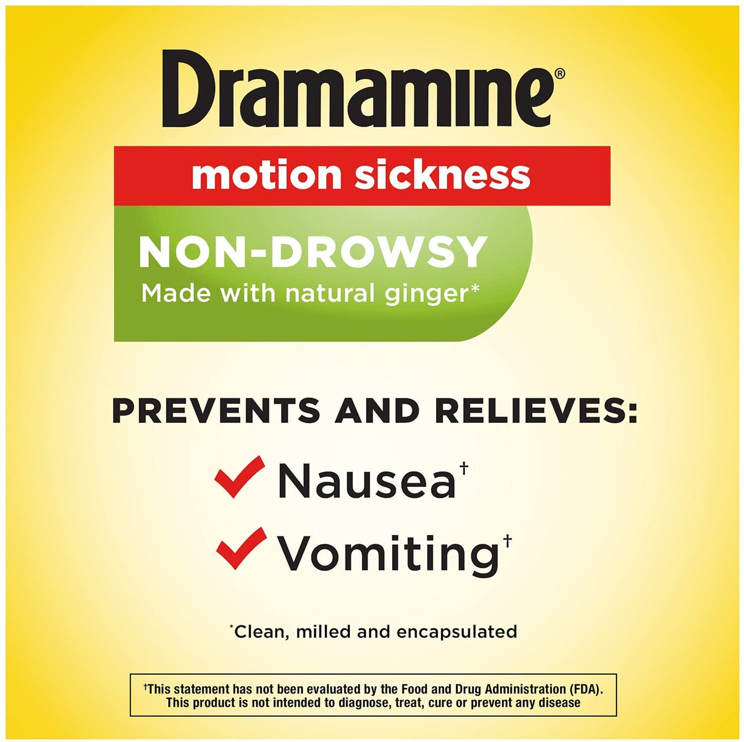 Dramamine Motion Sickness Non-Drowsy Made with Natural Ginger, 18 Capsules
