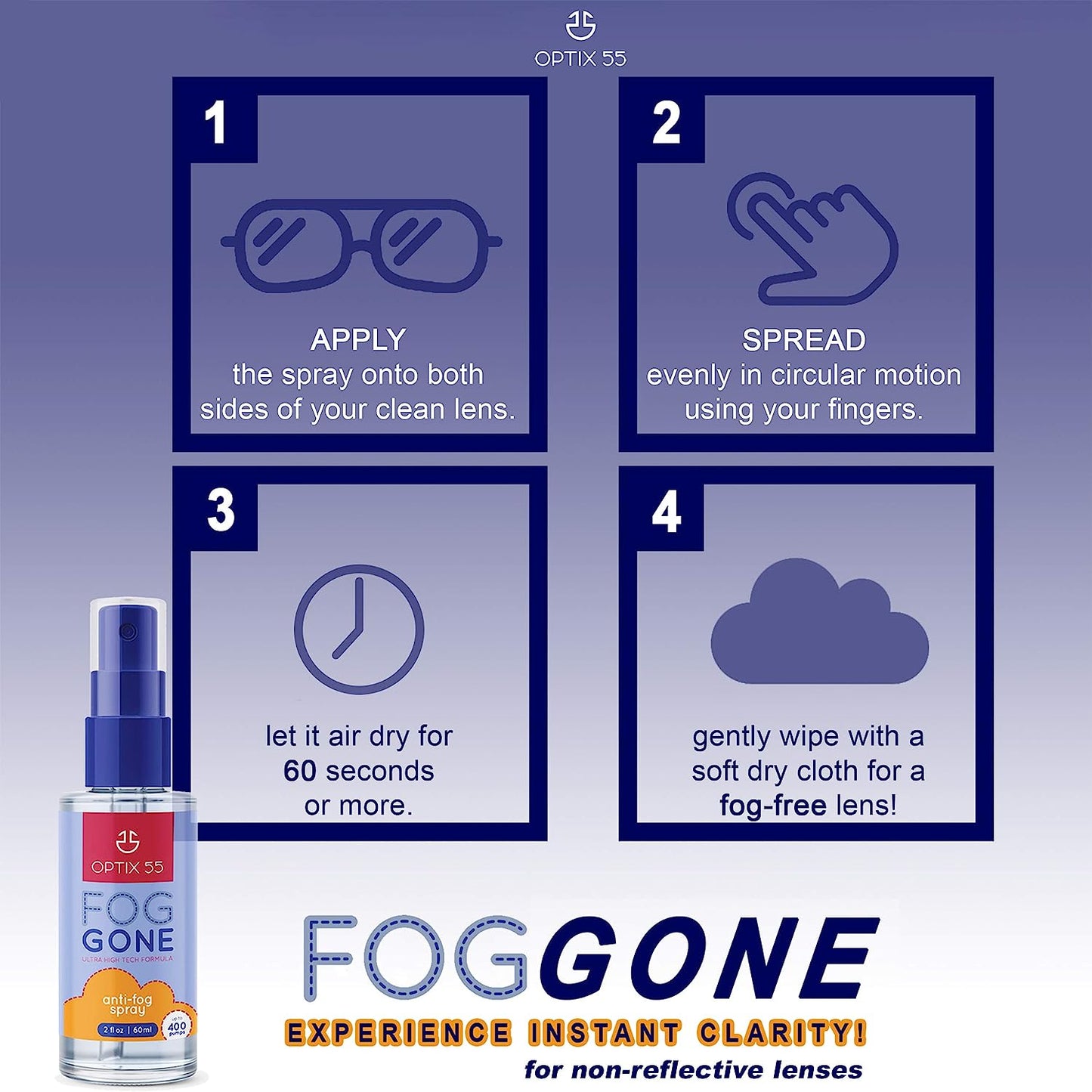 Optix 55 Fog Gone Ultra High Tech Formula Anti-Fog Spray 2 Fl Oz / 60ml